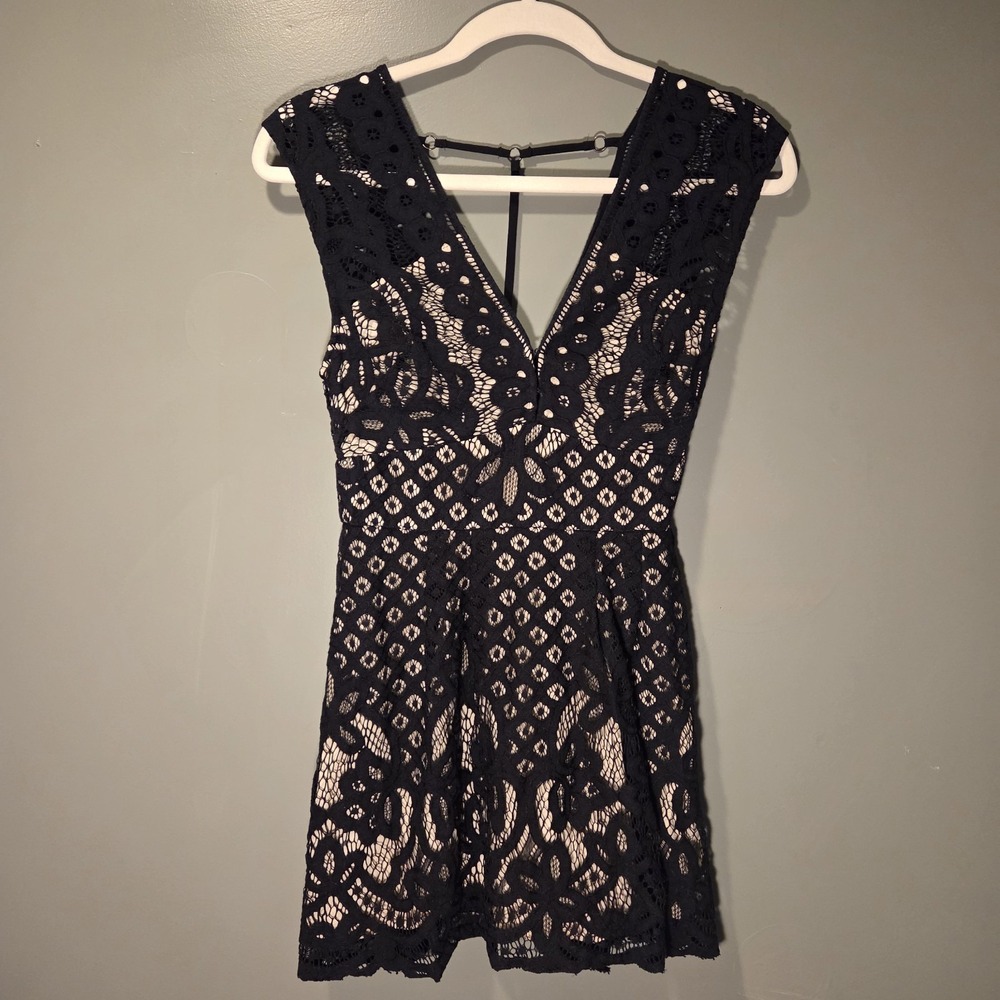 Free People One Million Lovers Lace A-Line Mini Dress, Women's Size 2, Black